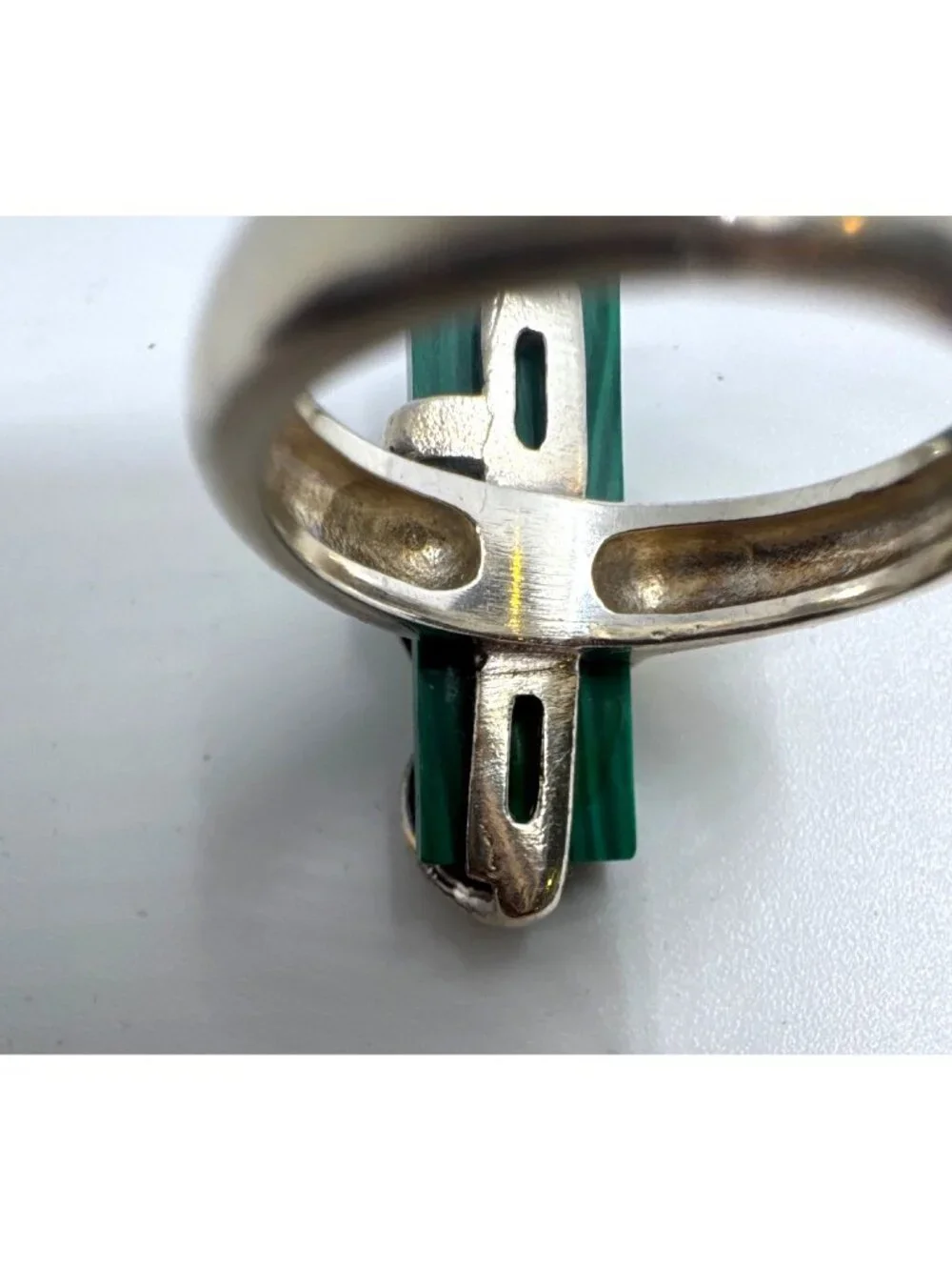 925 Sterling Silver Malachite Modernist Style Statement Ring Size 9 Wearable Art